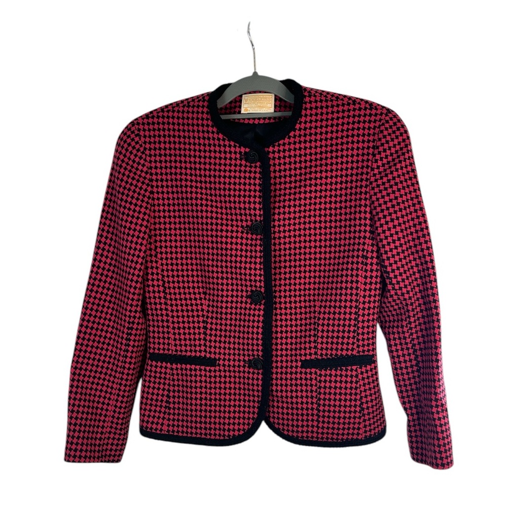 Vintage Pendleton woman’s pink and black wool houndstooth blazer size‎ 6 career